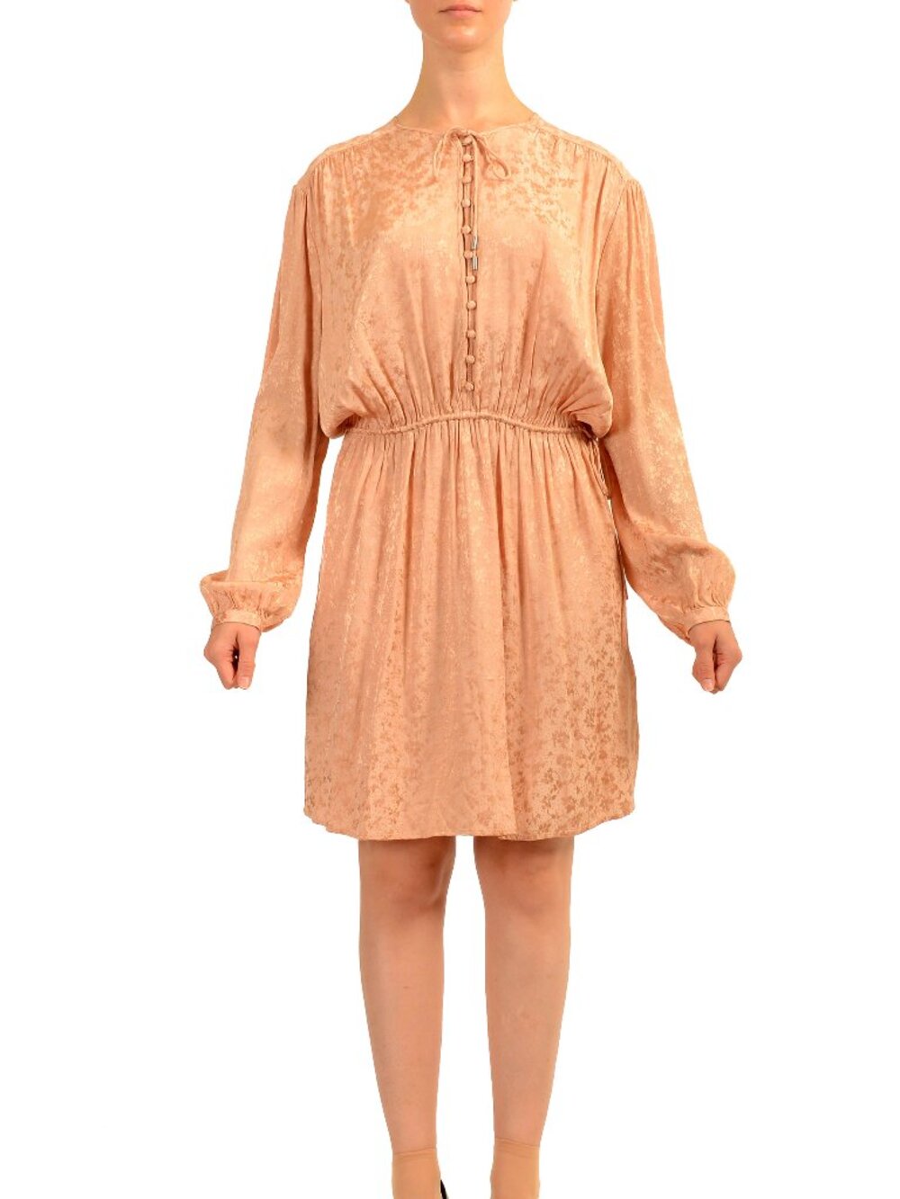 Hugo Boss Women's "C_Dirna" Beige Long Sleeve Pleated Dress US S IT 40